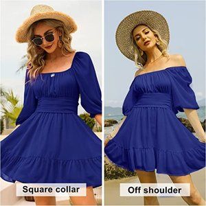 BTFBM Women Casual Fall Dresses V Neck Tie Neck Long Sleeve High Waist Dot Ruffl